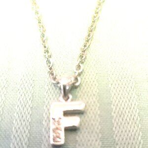 Block Letter F Initial Pendant Pavé Crystal Silver Tone Necklace - 24 Inch